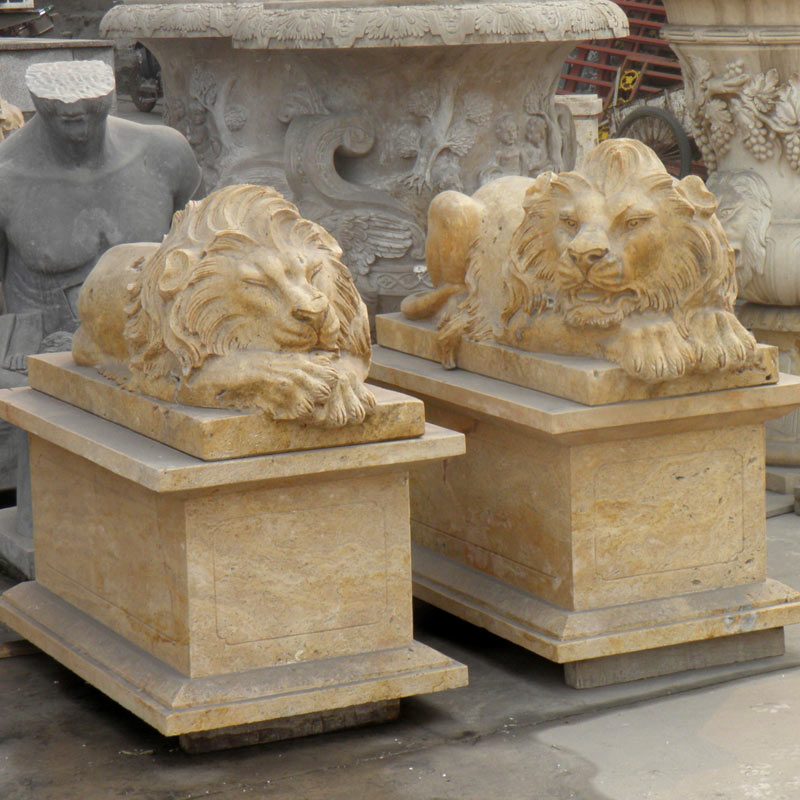 outdoor Sleeping marble lion statues driveway for front porch