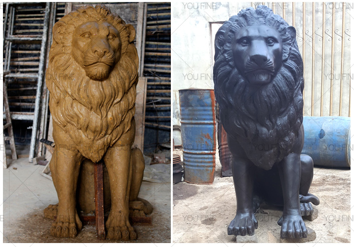 Contemporary bronze lion statue for sale