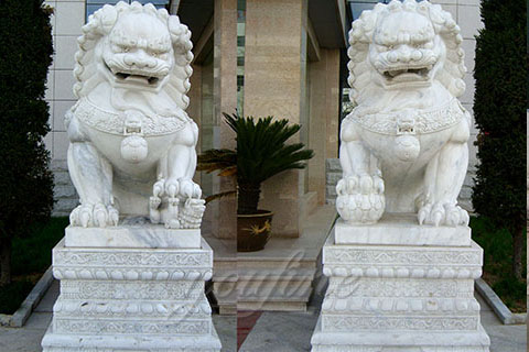 Decoration carving large white marble stone foo dogs outdoor for sale
