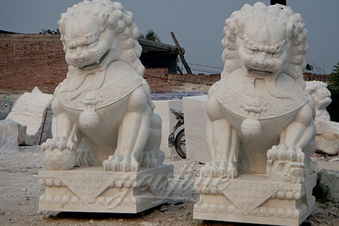 Decoration carving marble stone foo dog statues for gate
