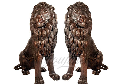 Large double sitting bronze lion statues for decoration
