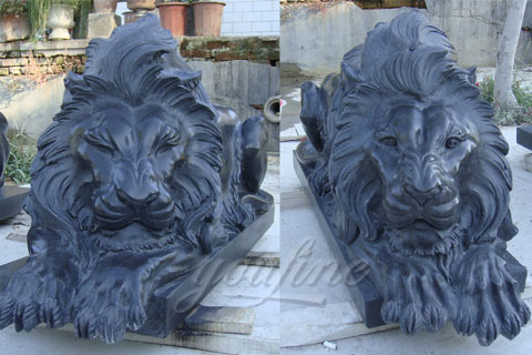 Sleeping marble black lion statues animal sculptures for sale