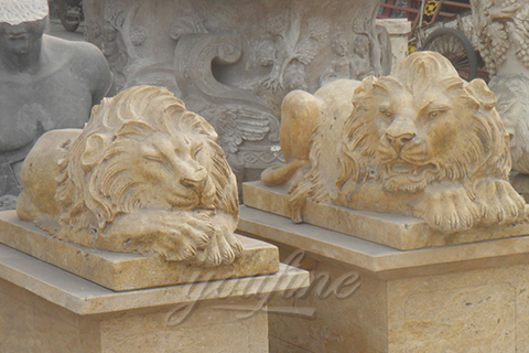 high polished hand carved sleeping asleep lying marble stone lion statues driveway for front porch sale