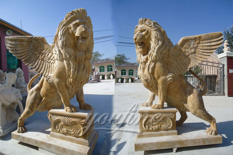 Winged natural marble lion statue for decoration