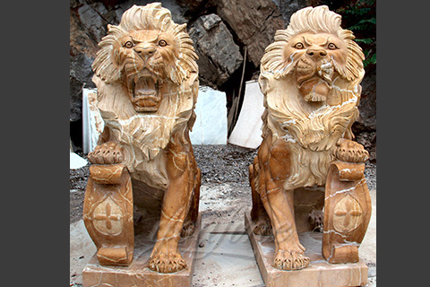 Yellow marble lion statues for decoration